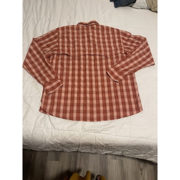 Simms Men’s Longsleeve Snap Button Shirt Outdoor Mesh Fishing Orange Plaid L - Picture 8 of 9
